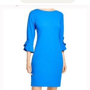 Karl Lagerfeld Blue Scuba Crepe 3/4 Tulip Sleeve Sheath Dress 10 EUC